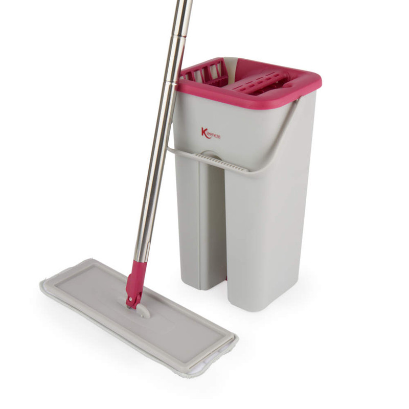 kleeneze Slimline Flat Head Mop and Bucket Set Pink/Grey