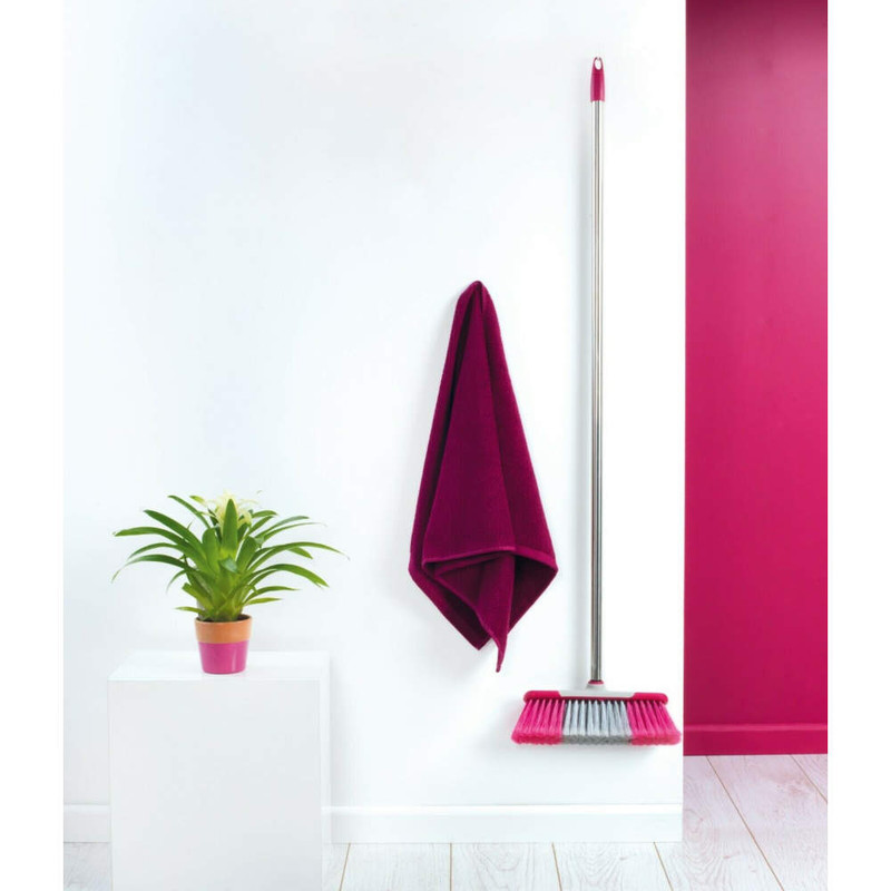 Kleeneze Soft-Bristle Broom Stainless Steel Grey/Pink