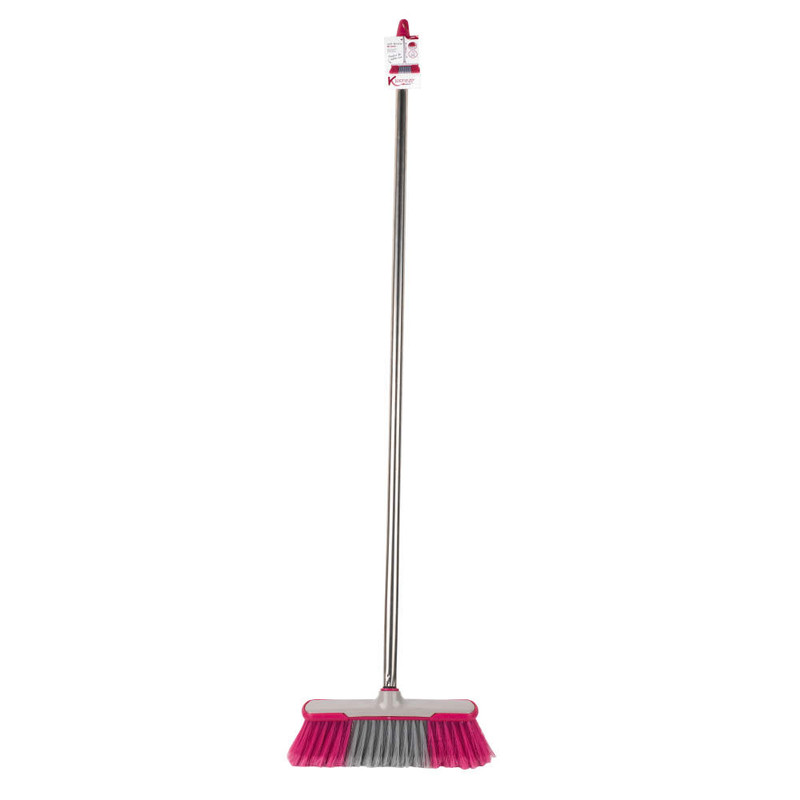 kleeneze Soft-Bristle Broom Stainless Steel Grey/Pink