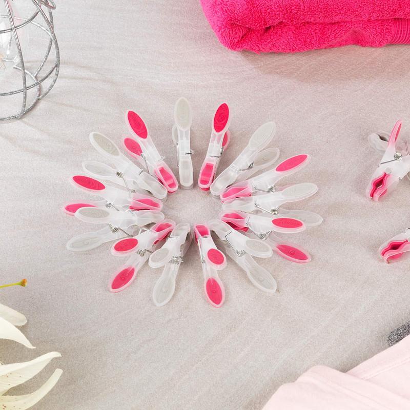 Kleeneze Steady Grip Clothes Pegs Pack Of 24 Grey/Pink