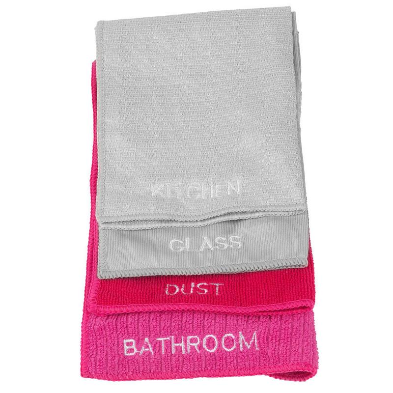 Kleeneze Super Absorbent Microfibre Cloths For Cleaning And Removing Bacteria Pack Of 4 Pink And Grey