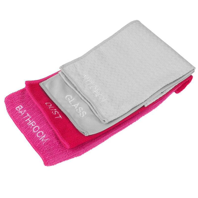 Kleeneze Super Absorbent Microfibre Cloths For Cleaning And Removing Bacteria Pack Of 4 Pink And Grey