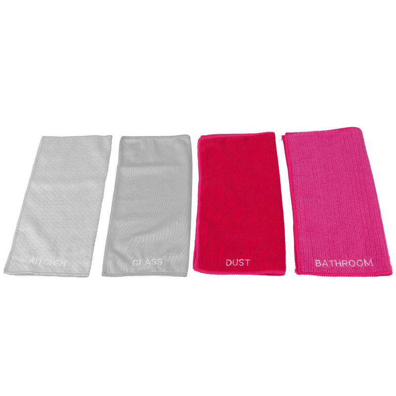 Kleeneze Super Absorbent Microfibre Cloths For Cleaning And Removing Bacteria Pack Of 4 Pink And Grey