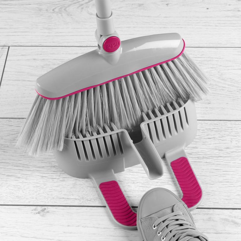Kleeneze Swivel Head Dustpan With Broom Set Grey/Pink