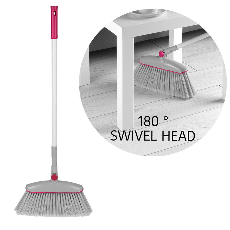 Kleeneze Swivel Head Dustpan With Broom Set Grey/Pink
