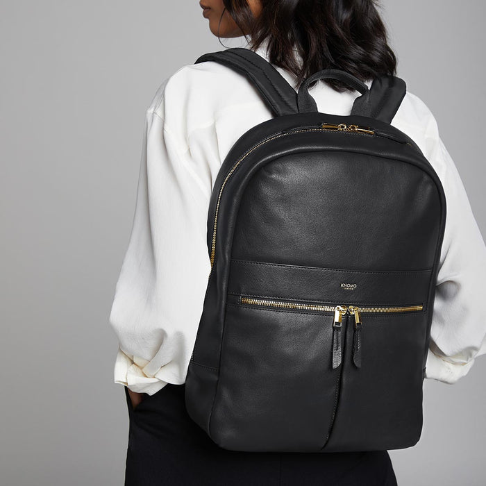 knomo 14" Laptop Backpack in Black Leather