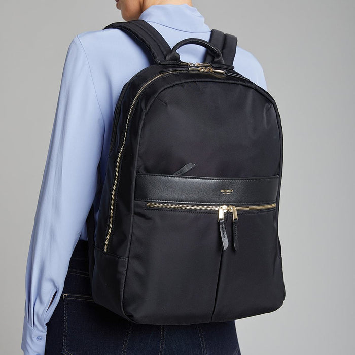 knomo Large Laptop Backpack in Black with Gold Hardware