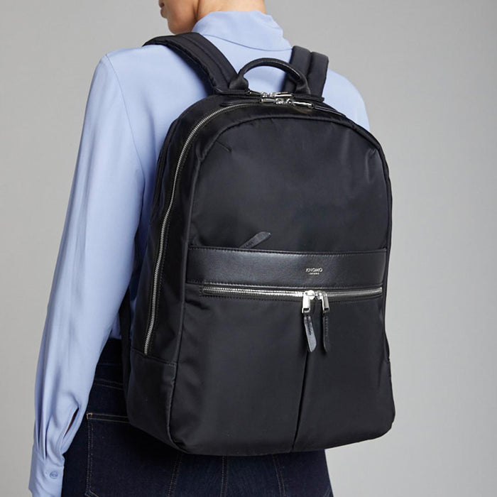 knomo Large Laptop Backpack in Black with Silver Hardware