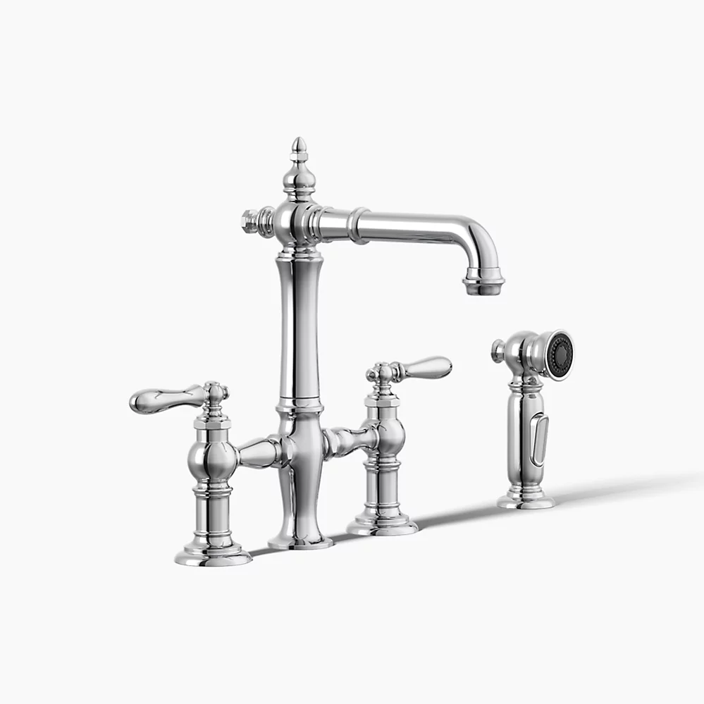 kohler Artifacts®Three-hole bridge bar sink faucet with side sprayer
