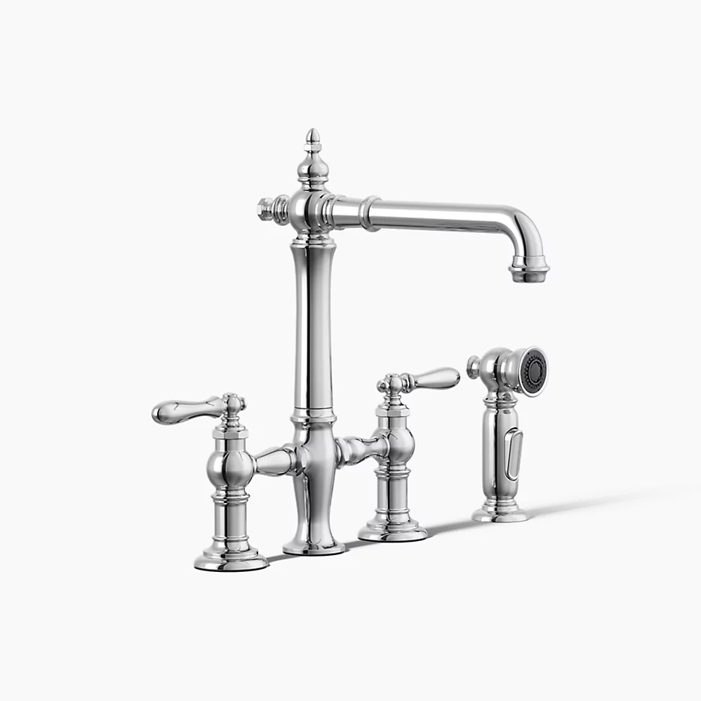 kohler Artifacts®Three-hole bridge kitchen sink faucet with side sprayer