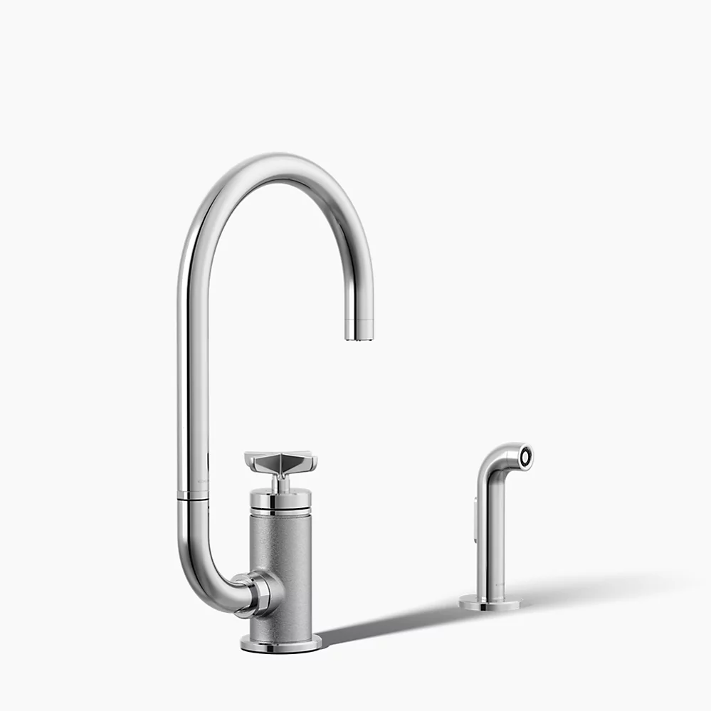 kohler Billet™Single-handle bar sink faucet with two-function extended-reach spout and side sprayer