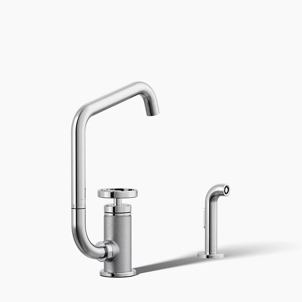 kohler Billet™Single-handle bar sink faucet with two-function extended-reach spout and side sprayer