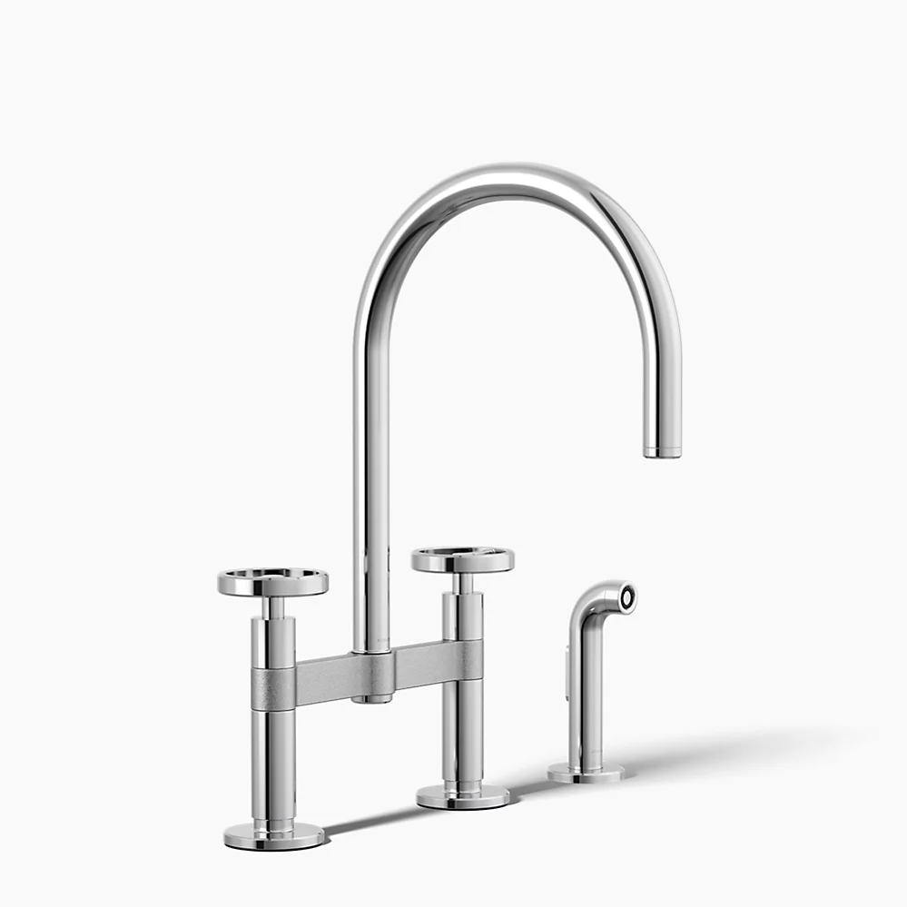 kohler Billet™Two-hole bridge kitchen sink faucet with side sprayer
