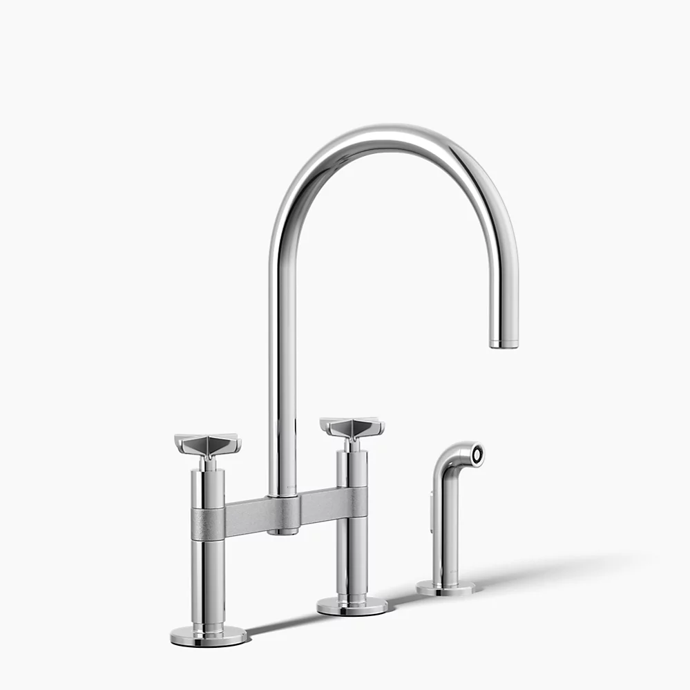 kohler Billet™Two-hole bridge kitchen sink faucet with side sprayer