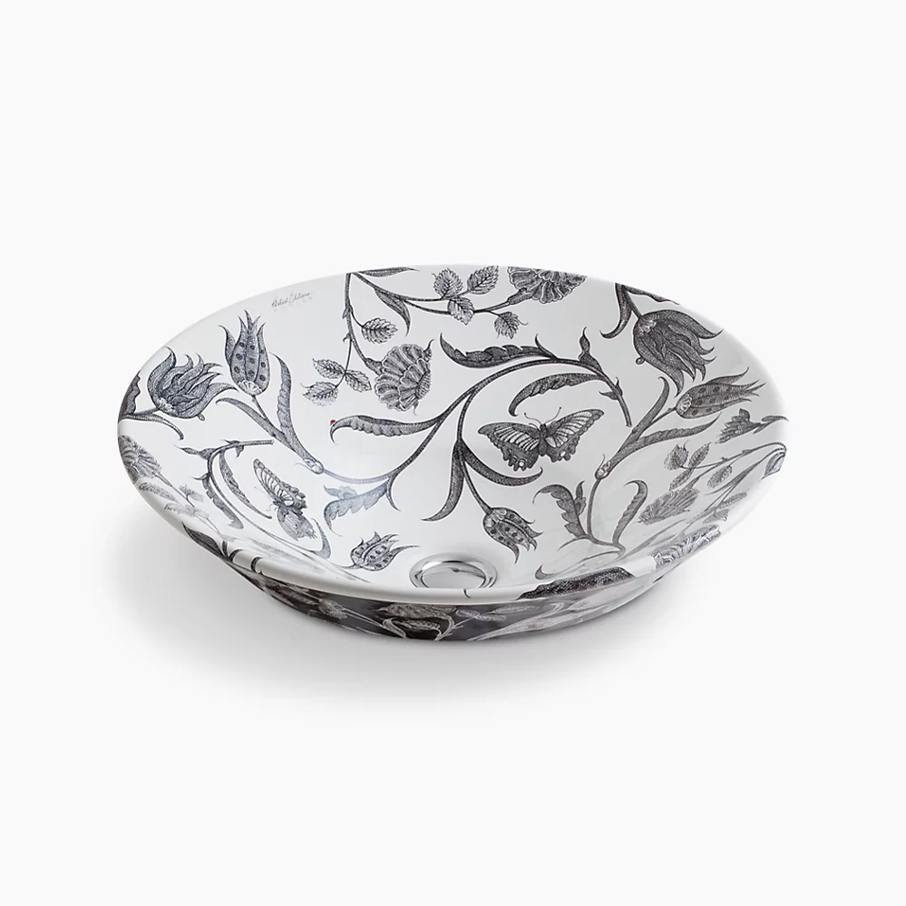 kohler Botanical Study™ Conical Bell®16-1/4" round vessel bathroom sink no overflow