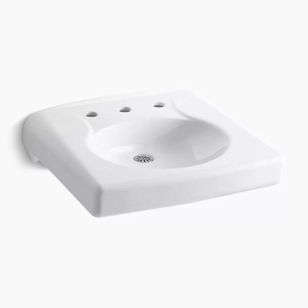 kohler Brenham™Wall-mount or concealed carrier arm mount commercial bathroom sink with widespread faucet holes and no overflow