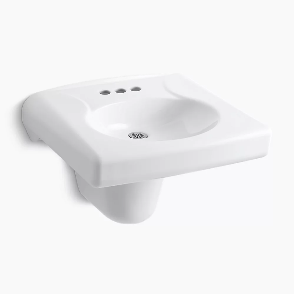 kohler Brenham™Wall-mount or concealed carrier arm mount commercial bathroom sink with 4" centerset faucet holes and shroud