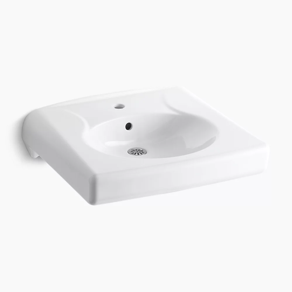 kohler Brenham™Wall-mount or concealed carrier arm mount commercial bathroom sink with single faucet hole antimicrobial finish