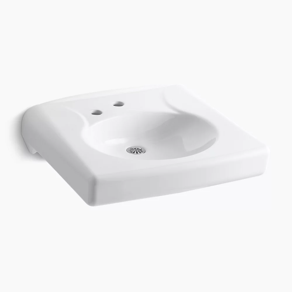 kohler Brenham™Wall-mount or concealed carrier arm mount commercial bathroom sink with single faucet hole no overflow and left-hand soap dispenser hole