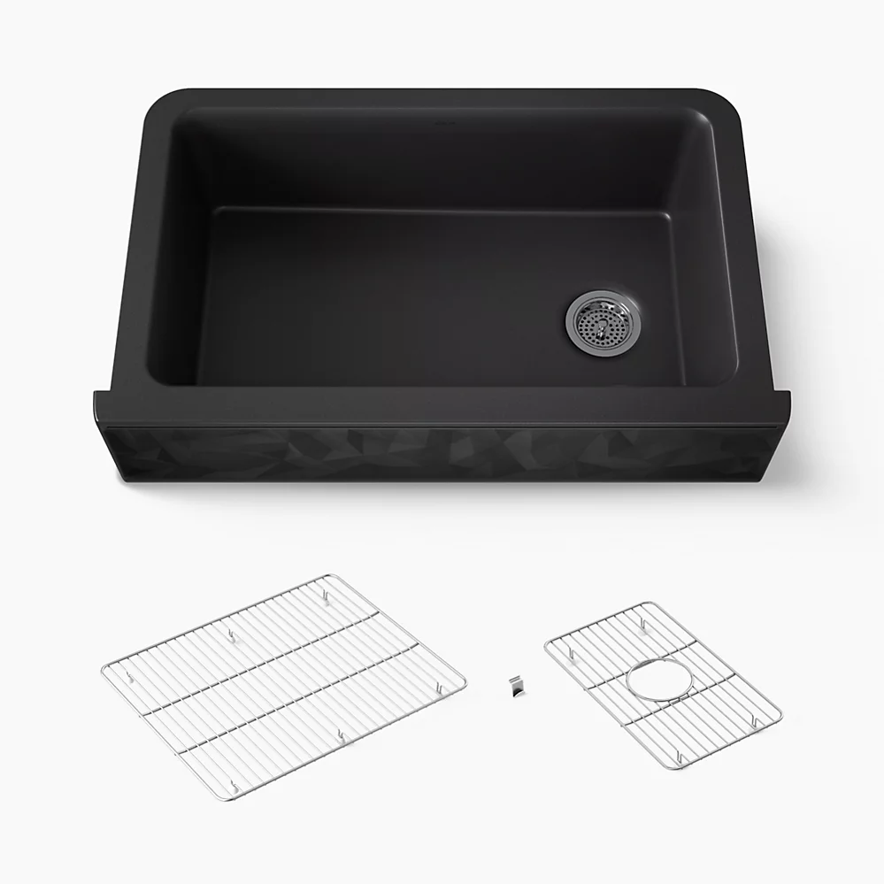 kohler Cairn®34" undermount single-bowl farmhouse kitchen sink with faceted design