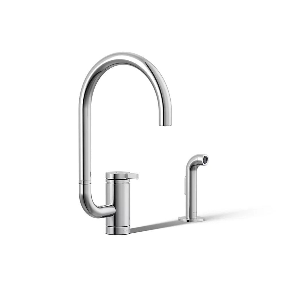 kohler Components®Single-handle kitchen sink faucet with two-function extended-reach spout and side sprayer