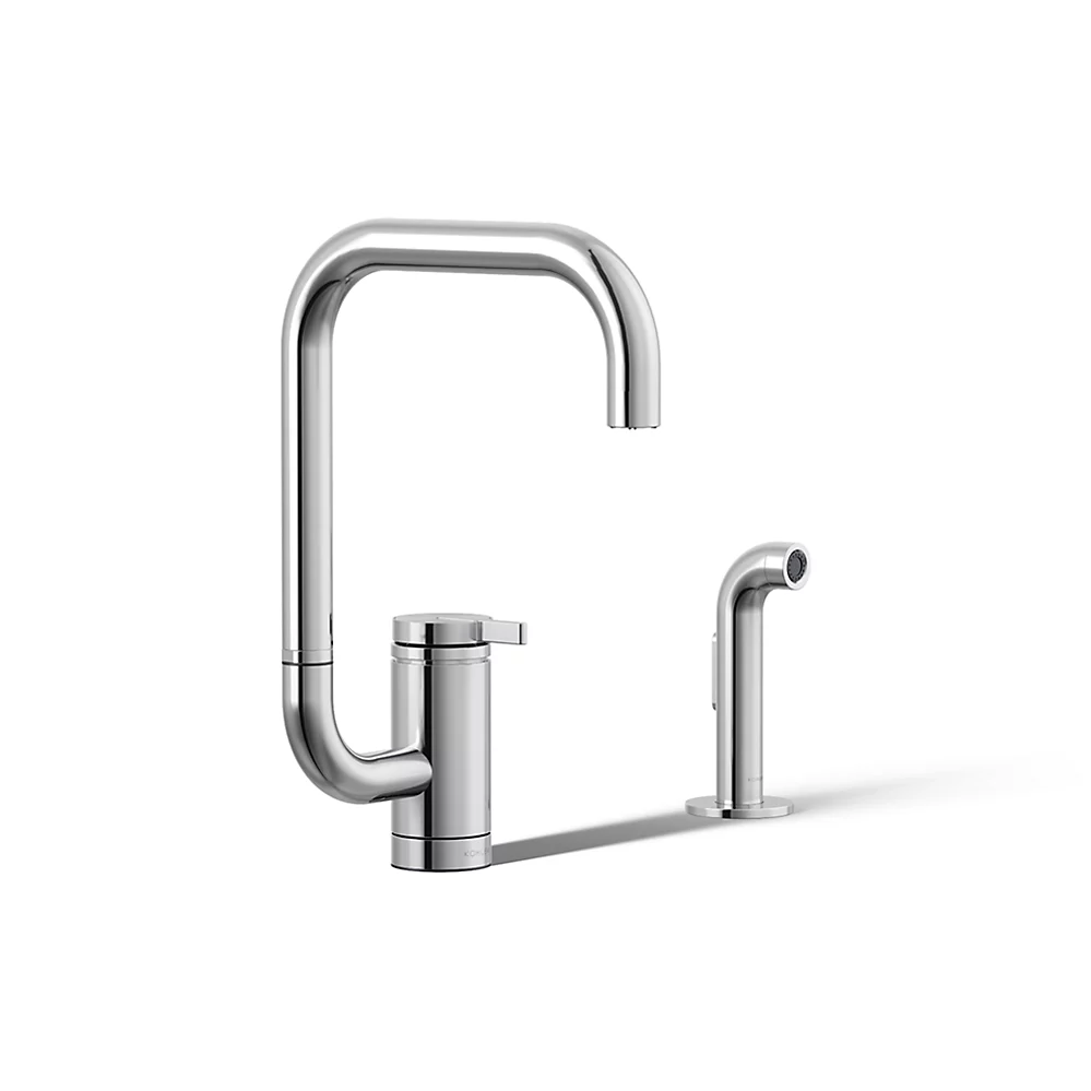 kohler Components®Single-handle kitchen sink faucet with two-function extended-reach spout and side sprayer