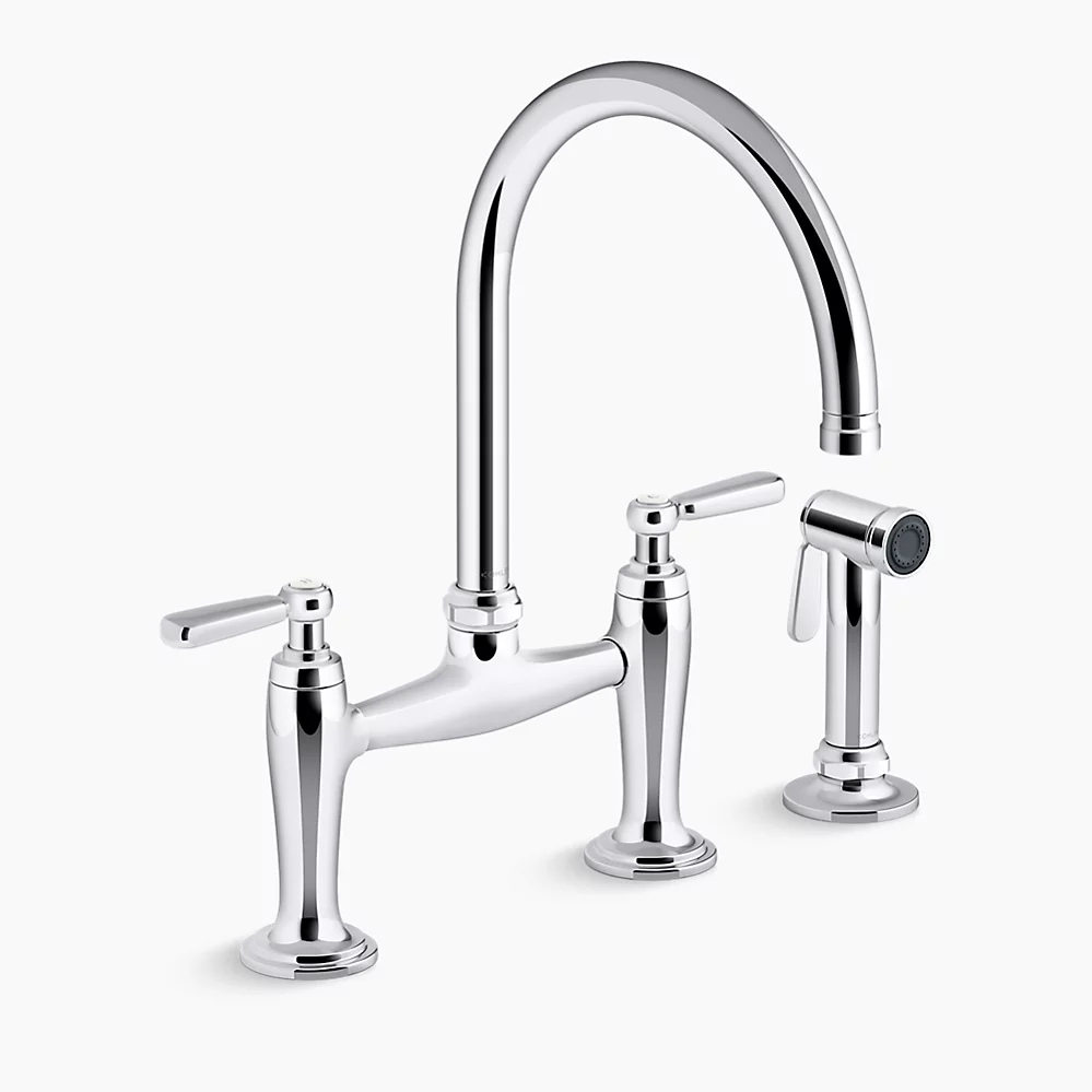 kohler Edalyn™ by Studio McGeeTwo-hole bridge kitchen sink faucet with side sprayer