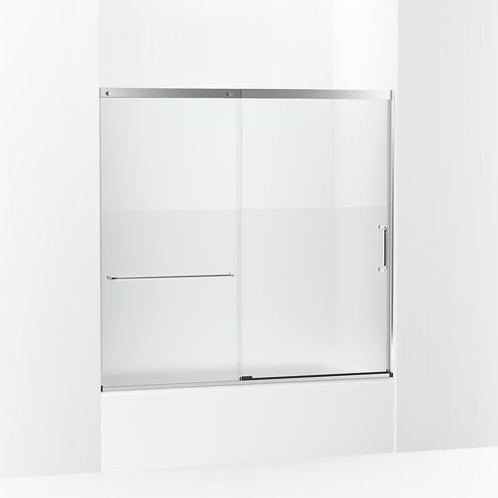 kohler Elate®Sliding bath door 56-3/4" H x 56-1/4 - 59-5/8" W with heavy 5/16" thick Crystal Clear glass with privacy band