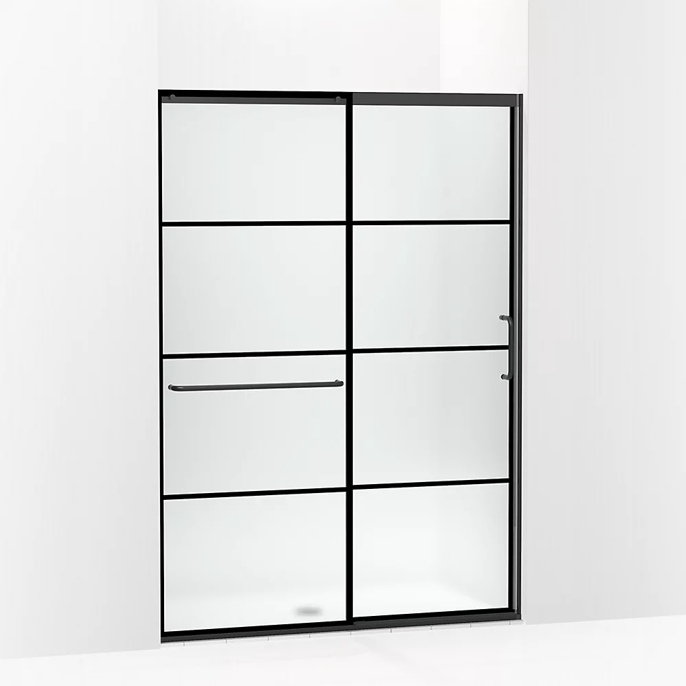 kohler Elate®Sliding shower door 75-1/2" H x 50-1/4 - 53-5/8" W with heavy 5/16" thick Frosted glass with rectangular grille pattern