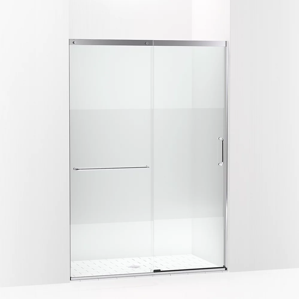 kohler Elate®Sliding shower door 75-1/2" H x 50-1/4 - 53-5/8" W with heavy 5/16" thick Crystal Clear glass with privacy band