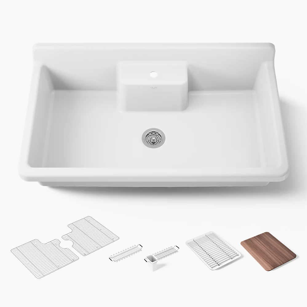 kohler Farmstead®45" top-/wall-mount single-bowl workstation farmhouse kitchen sink