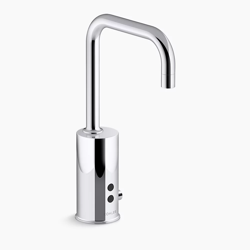 kohler GooseneckTouchless single-hole lavatory faucet with Insight™ sensor technology and temperature mixer DC-powered less drain 0.35 gpm