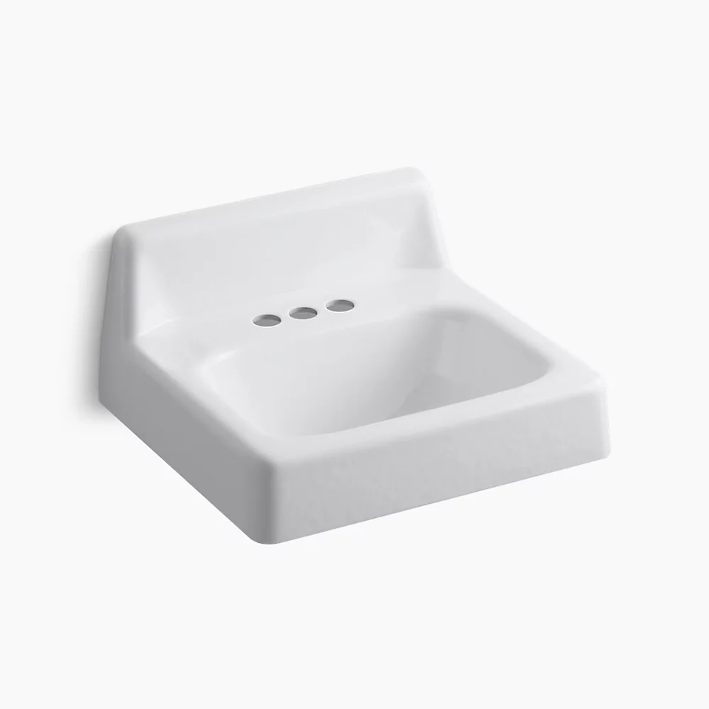 kohler Hudson™20" x 18" wall-mount bathroom sink with 4" centerset faucet holes and lugs for chair carrier