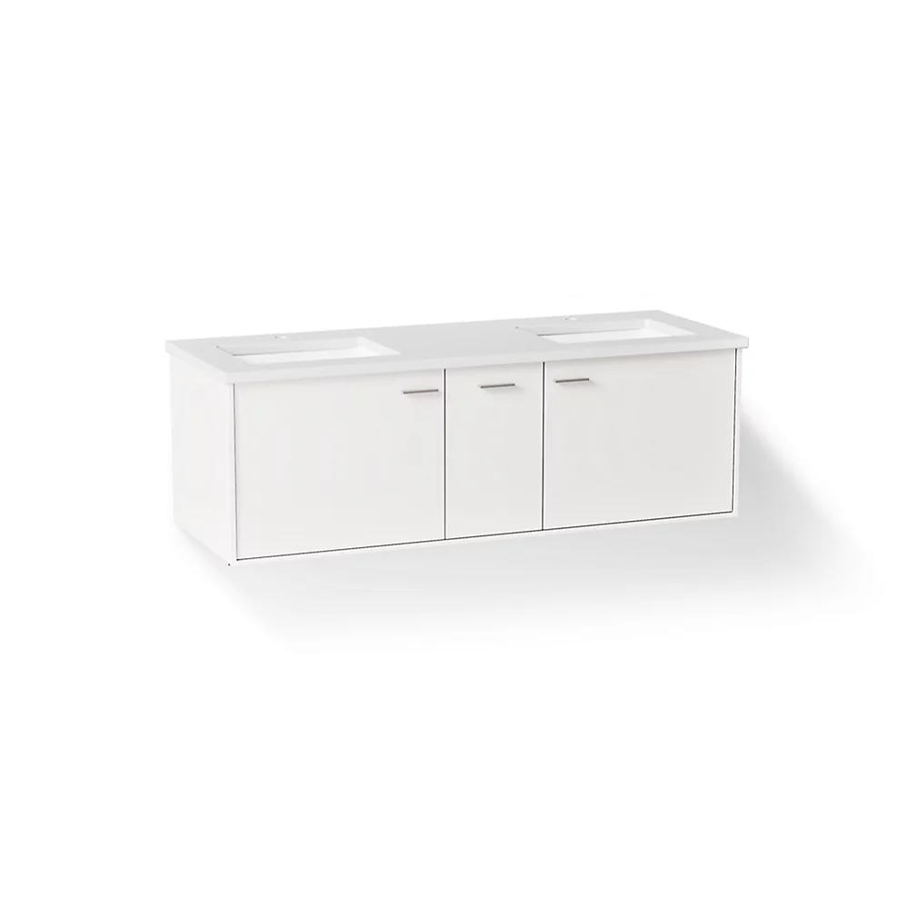 kohler Jute®60" wall-hung bathroom vanity cabinet with sinks and quartz top
