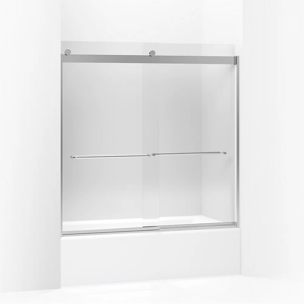 kohler Levity®Sliding bath door 59-3/4" H x 56-5/8 - 59-5/8" W with 1/4" thick Crystal Clear glass