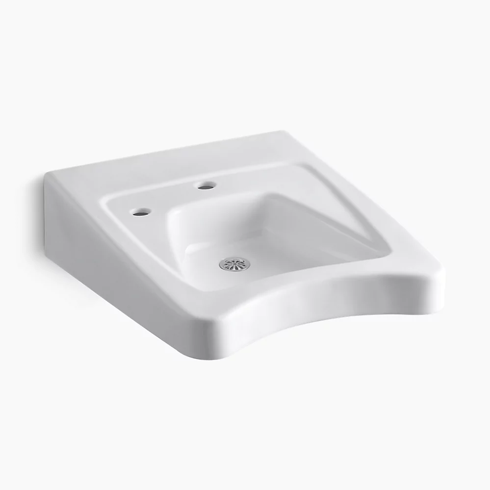 kohler Morningside™20" x 27" wall-mount/concealed arm carrier wheelchair bathroom sink with single faucet hole and left-hand soap dispenser hole