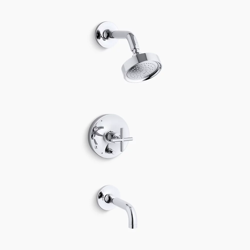 kohler Purist®Rite-Temp® bath and shower trim kit with push-button diverter and cross handle 2.5 gpm