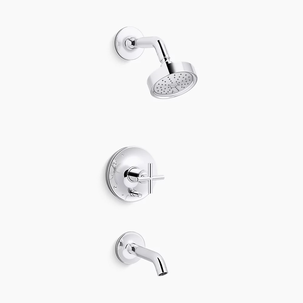 kohler Purist®Rite-Temp® bath and shower trim kit with push-button diverter and cross handle 1.75 gpm
