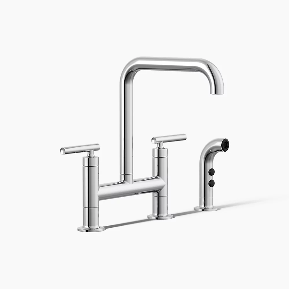 kohler Purist®Two-hole bridge kitchen sink faucet with side sprayer