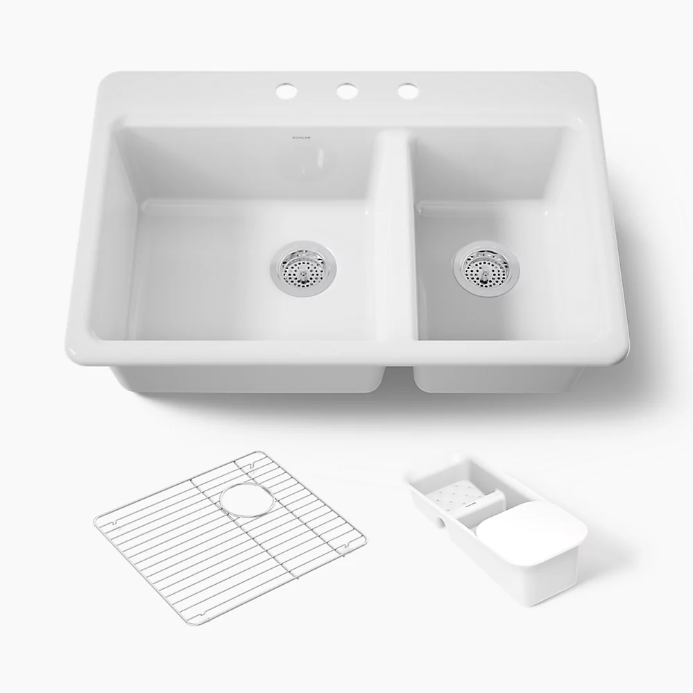 kohler Riverby®33" top-mount double-bowl workstation kitchen sink