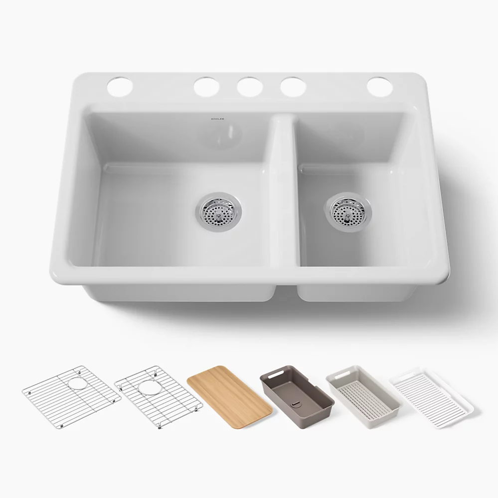 kohler Riverby®33" undermount double-bowl workstation kitchen sink