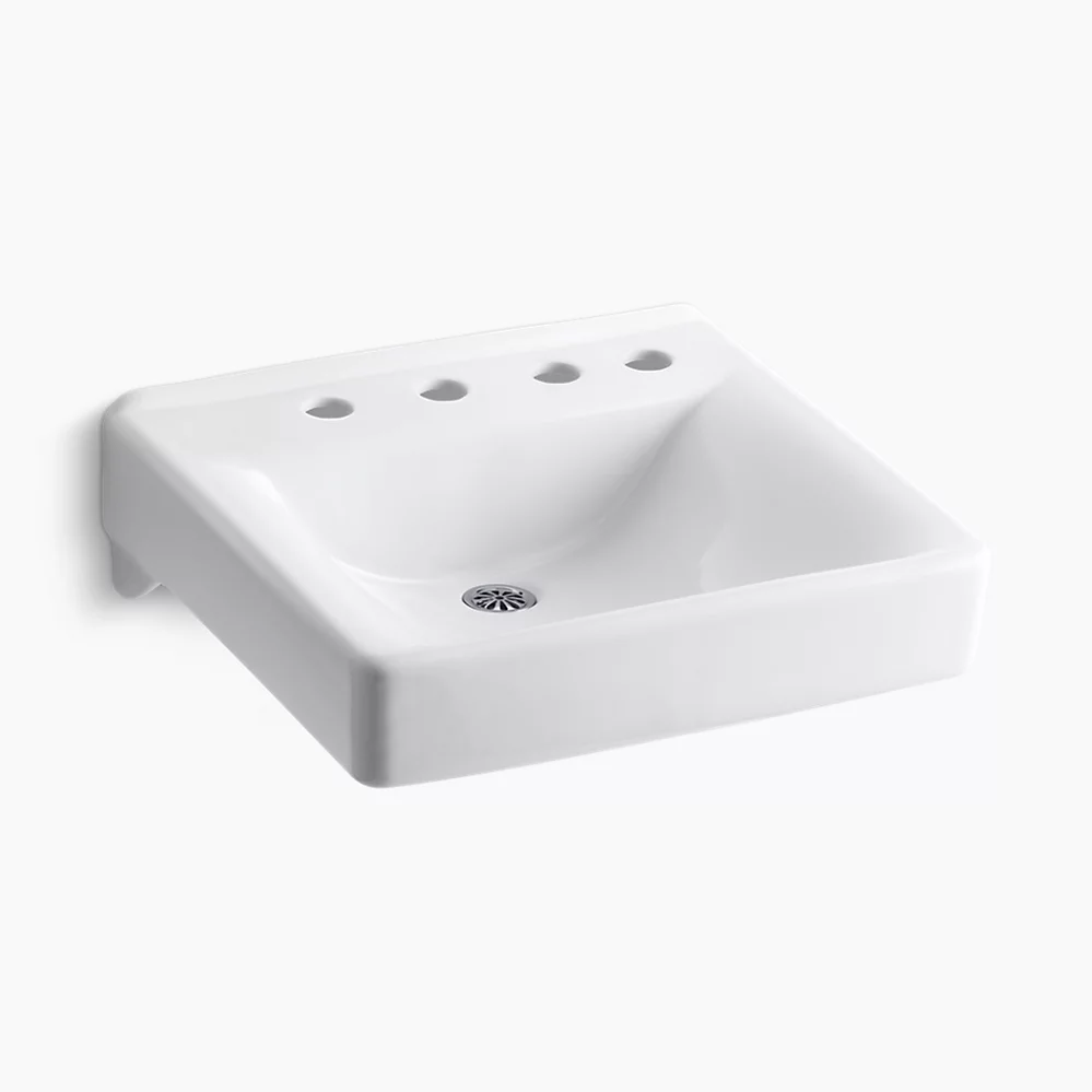 kohler Soho®20" x 18" wall-mount/concealed arm carrier bathroom sink with 8" widespread faucet holes and right-hand soap dispenser hole