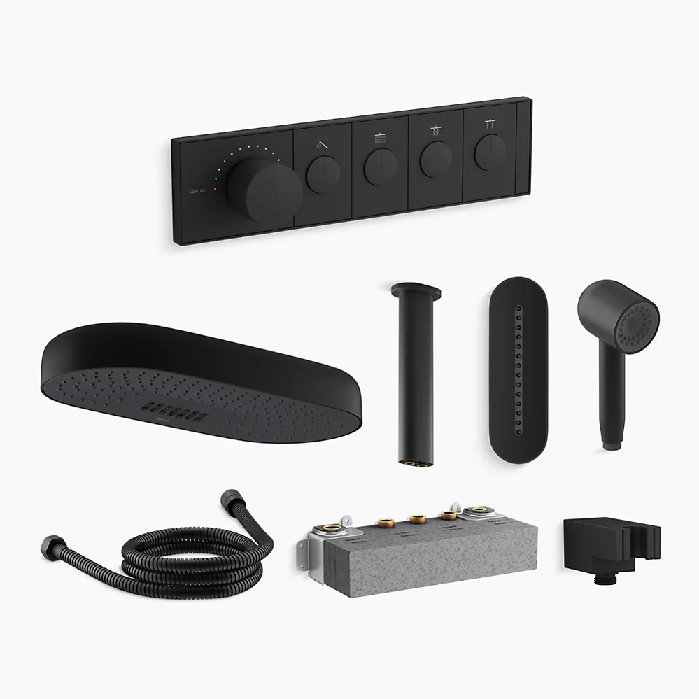 kohler Statement® rainhead handshower and Anthem® mechanical control and valve in matte black