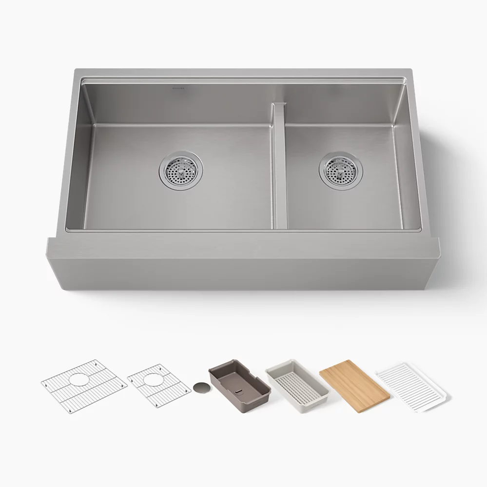 kohler Strive®Smart Divide® 35-1/2” undermount double-bowl farmhouse workstation kitchen sink