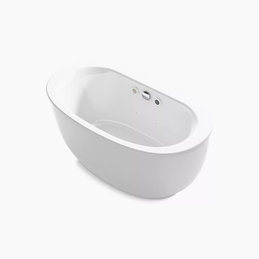 kohler Sunstruck®60-1/2" x 34-1/2" freestanding Heated BubbleMassage™ air bath with Bask® heated surface and fluted shroud
