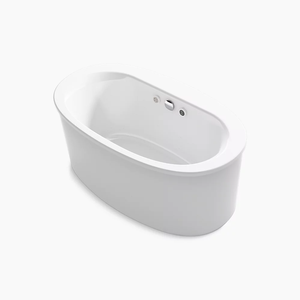 kohler Sunstruck®60-1/2" x 34-1/2" freestanding Heated BubbleMassage™ air bath with Bask® heated surface and straight shroud