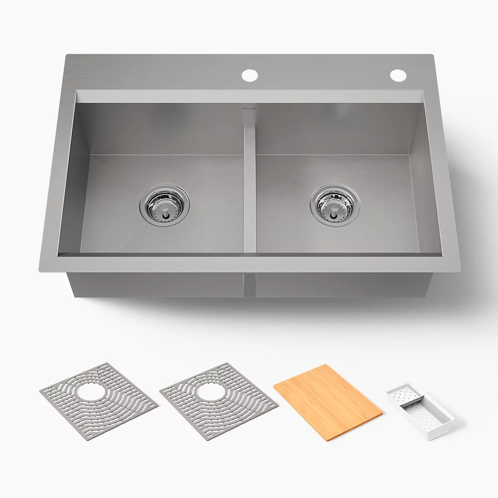 kohler Task™ Smart Divide®Smart Divide® 33" top-/undermount double-bowl workstation kitchen sink