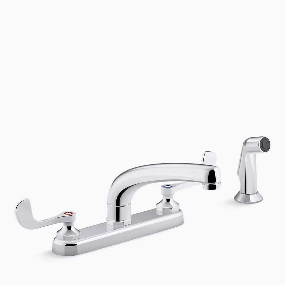 kohler Triton® Bowe®1.5 gpm kitchen sink faucet with 8-3/16" swing spout matching finish sidespray aerated flow and wristblade handles
