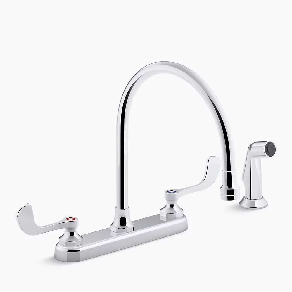 kohler Triton® Bowe®1.8 gpm kitchen sink faucet with 9-5/16" gooseneck spout matching finish sidespray aerated flow and wristblade handles