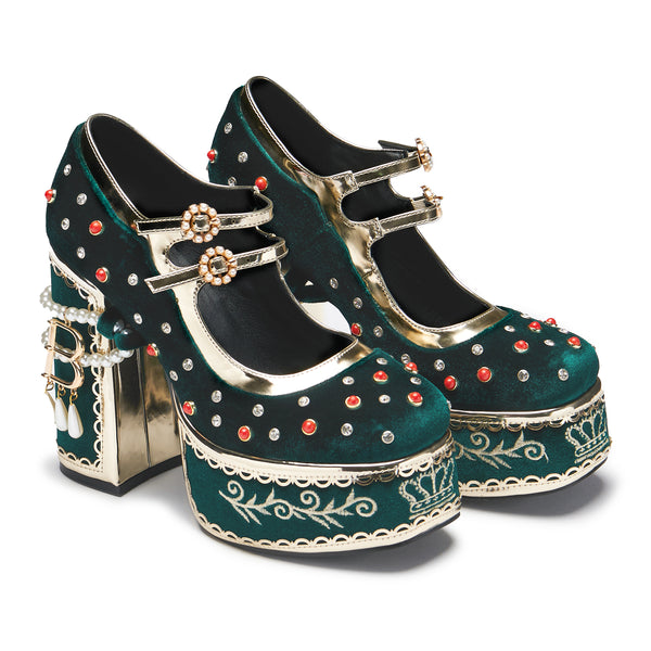 Koi Footwear Boleyn’s Revenge Bejewelled Velvet Heels - Green